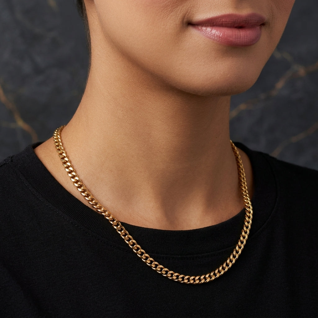 Premium waterproof Cuban chain crafted with real 18K gold bonding