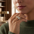 18K gold bonded eternity ring with brilliant round-cut CZ crystals
