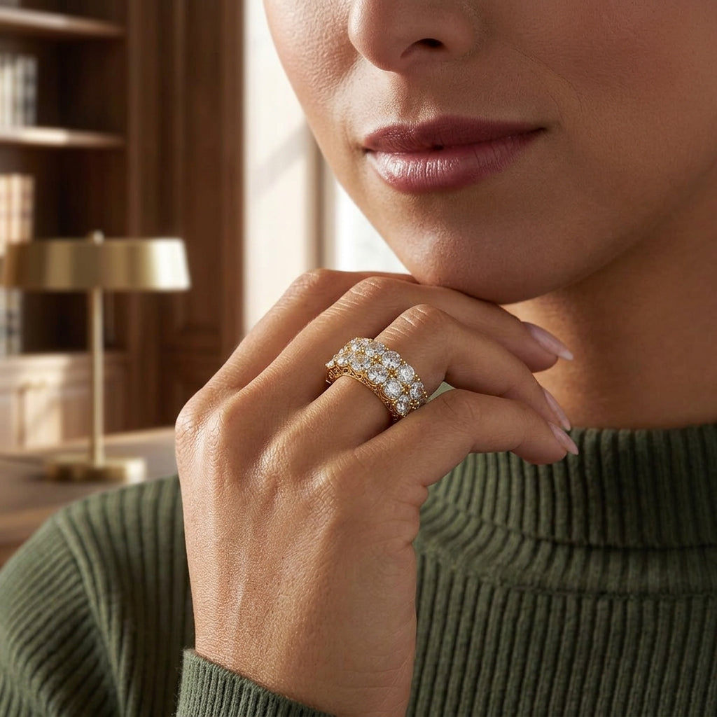 18K gold bonded eternity ring with brilliant round-cut CZ crystals