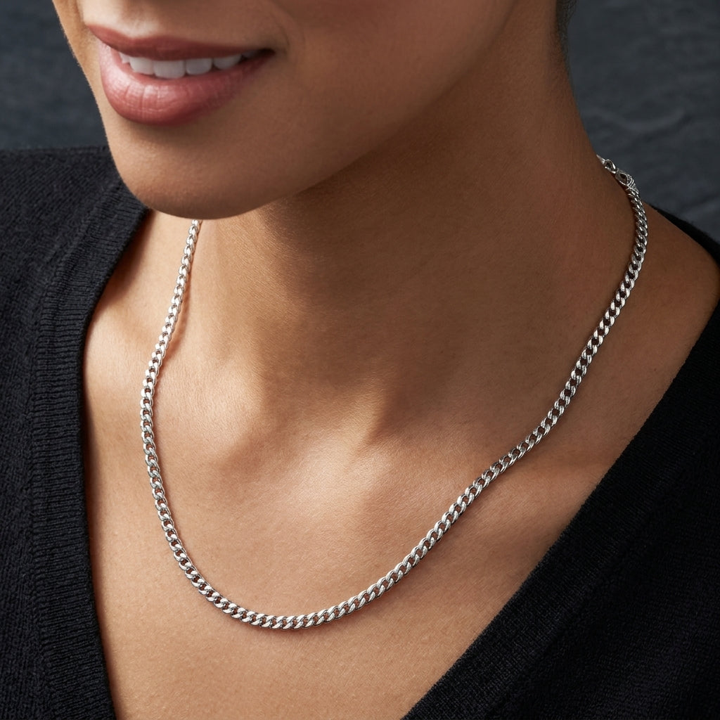 Premium rhodium silver micro Cuban chain for everyday wear