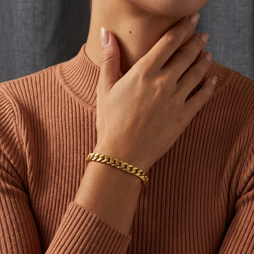 Elegant 18K gold bonded Cuban bracelet for women