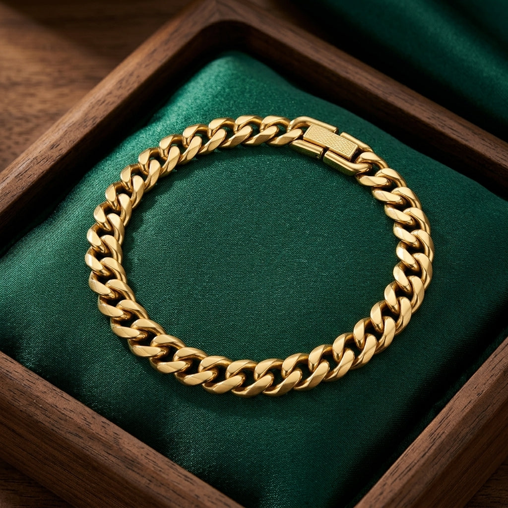 Classic Luxe Gold Cuban Link Bracelet with polished 5mm links