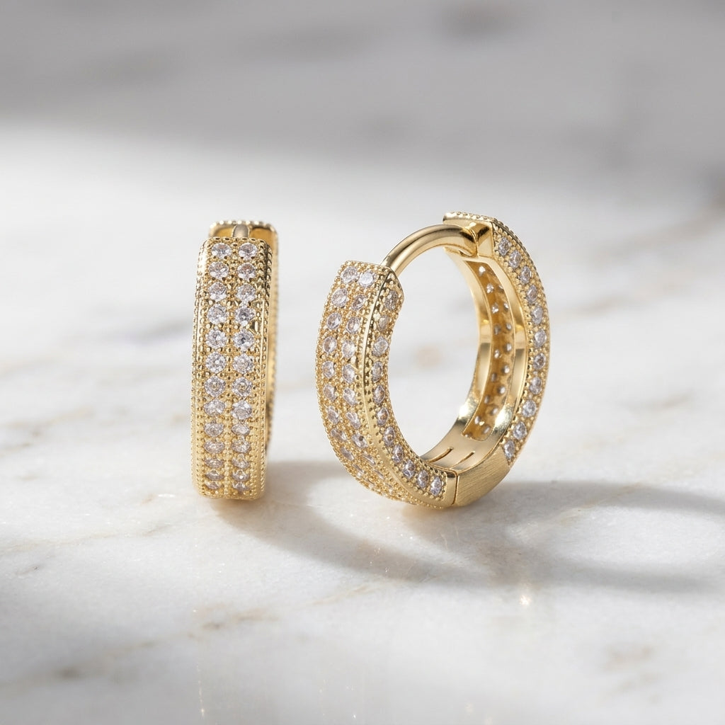 Timeless gold huggie earrings with radiant CZ sparkle