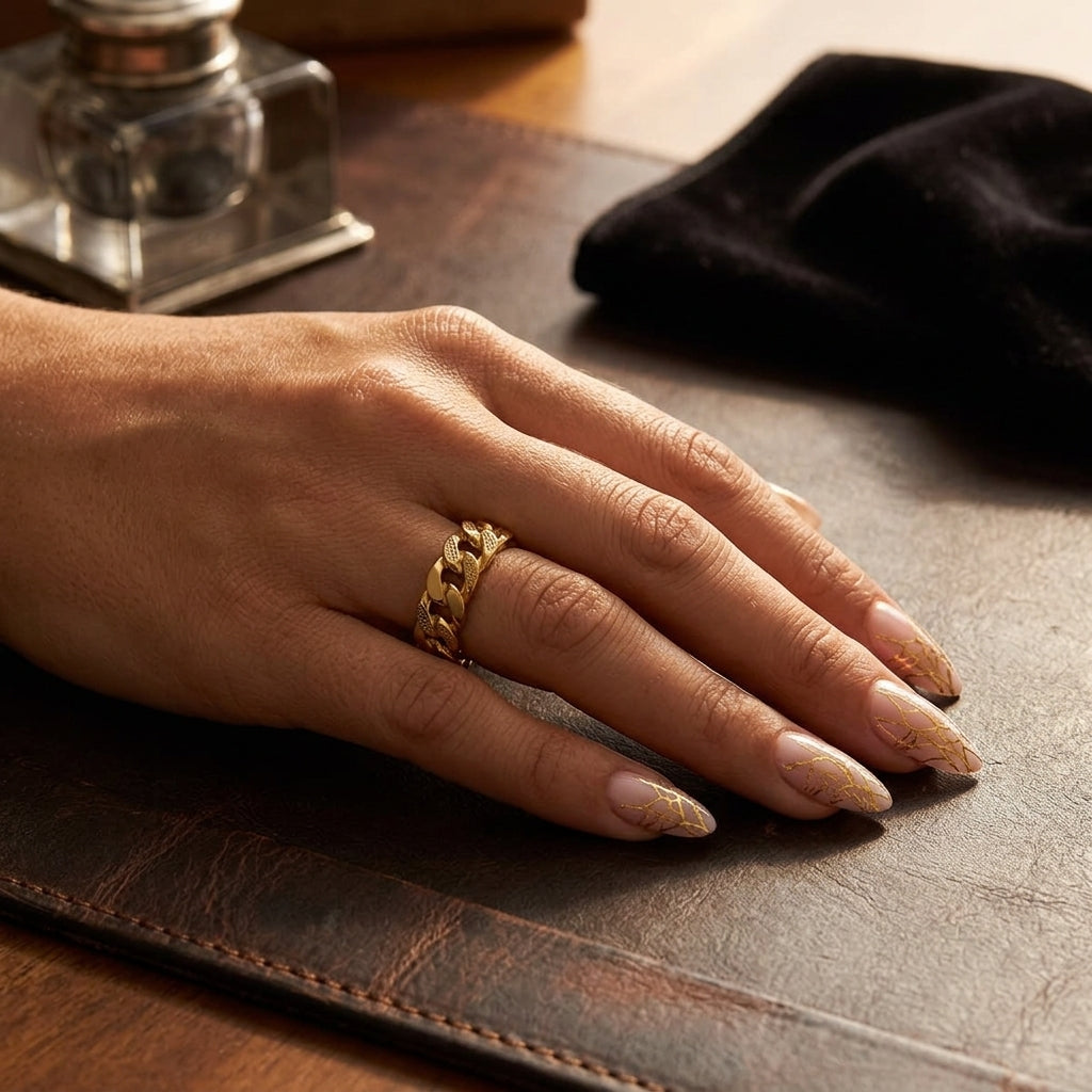 18K gold bonded Cuban link ring for everyday wear