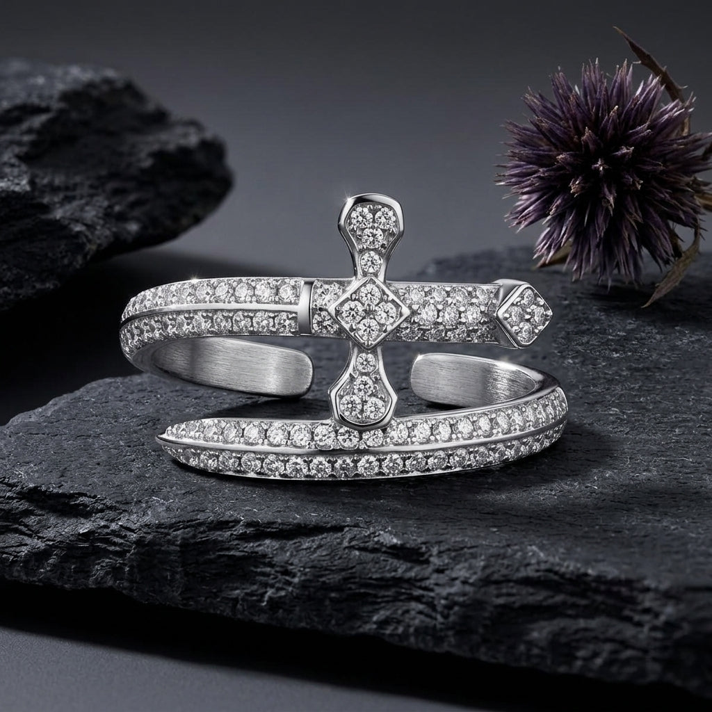 Knight’s Silver Sword Ring with detailed medieval sword design