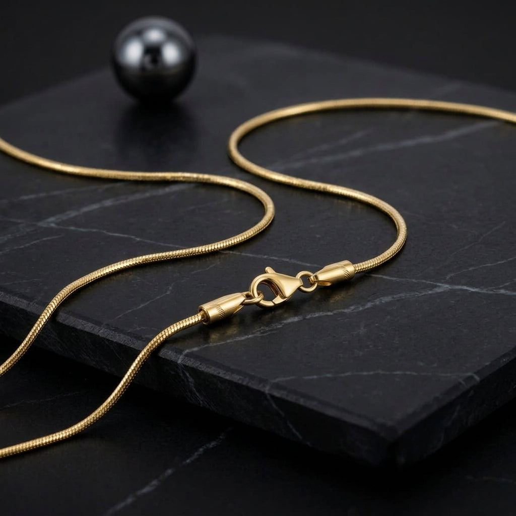 Lightweight waterproof gold necklace with flat snake links