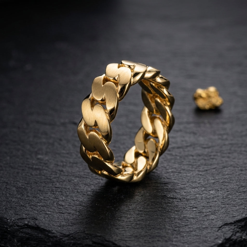 Regal Gold Cuban Link Ring with bold polished link design