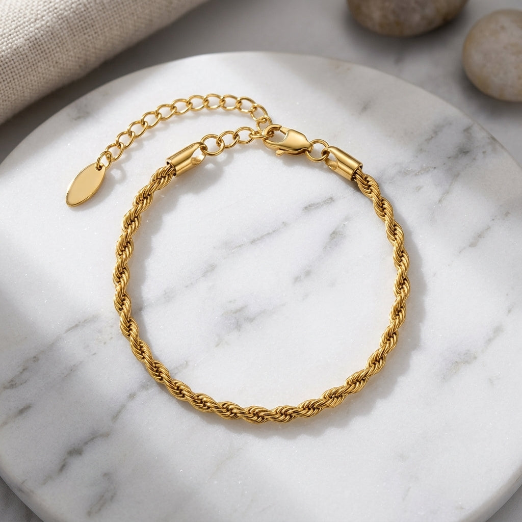 Royal Twist Gold Rope Bracelet with elegant 4mm twisted design