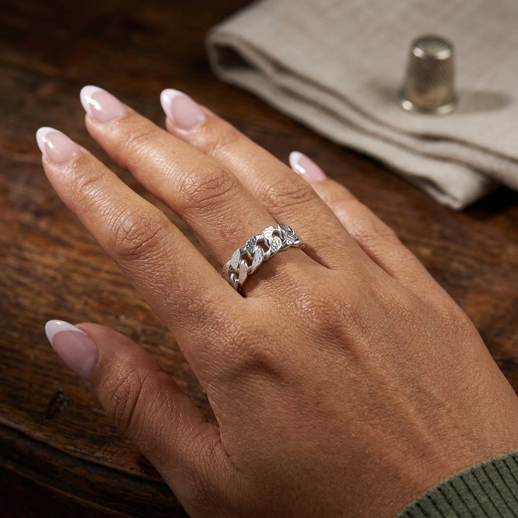 Premium rhodium Cuban link ring for everyday wear