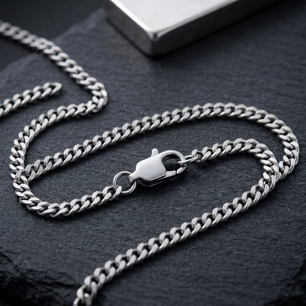 Waterproof silver Cuban link necklace with modern design
