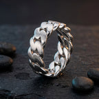 Sterling Prestige Cuban Link Ring with polished silver finish