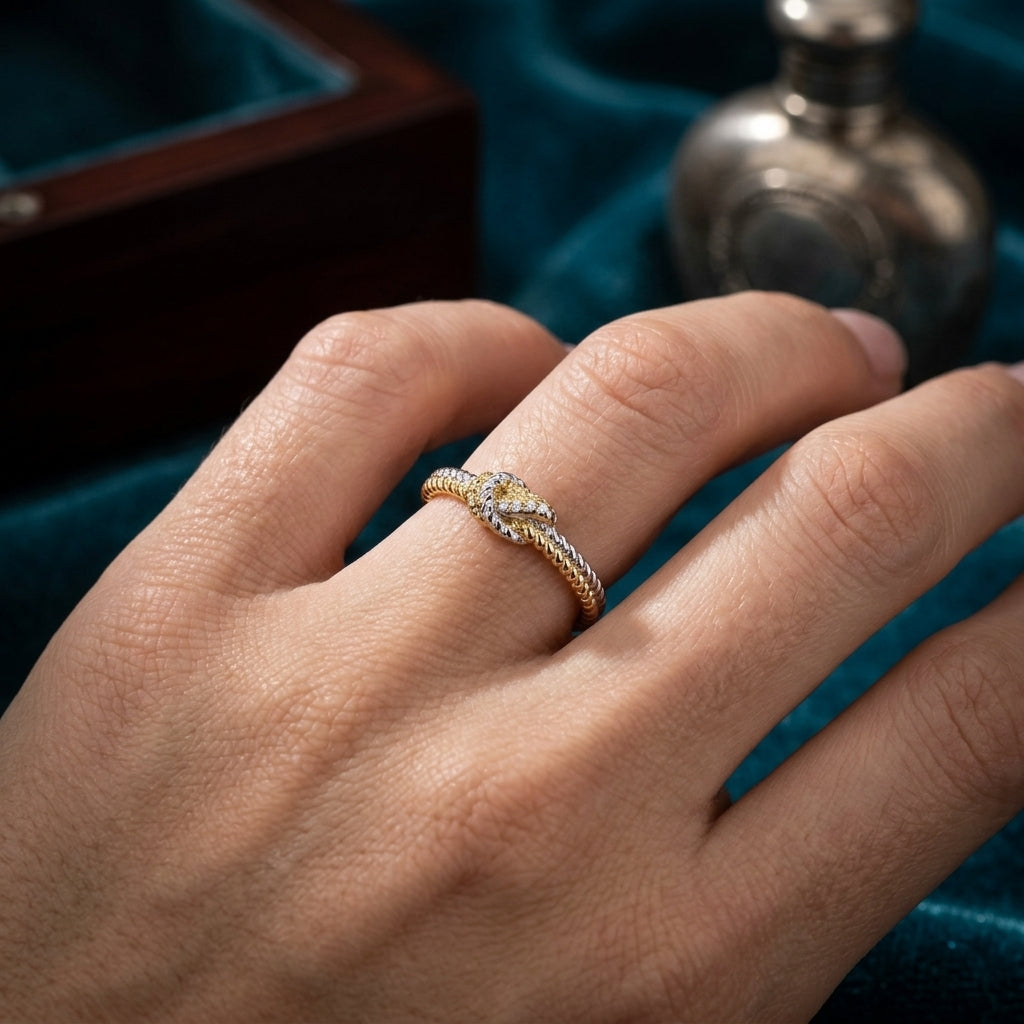 Sterling silver mother daughter knot ring with two-tone finish