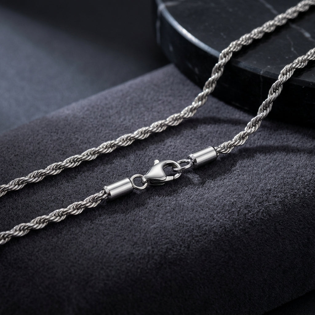 Sterling Twist Silver Rope Chain Necklace with elegant 2mm rope links