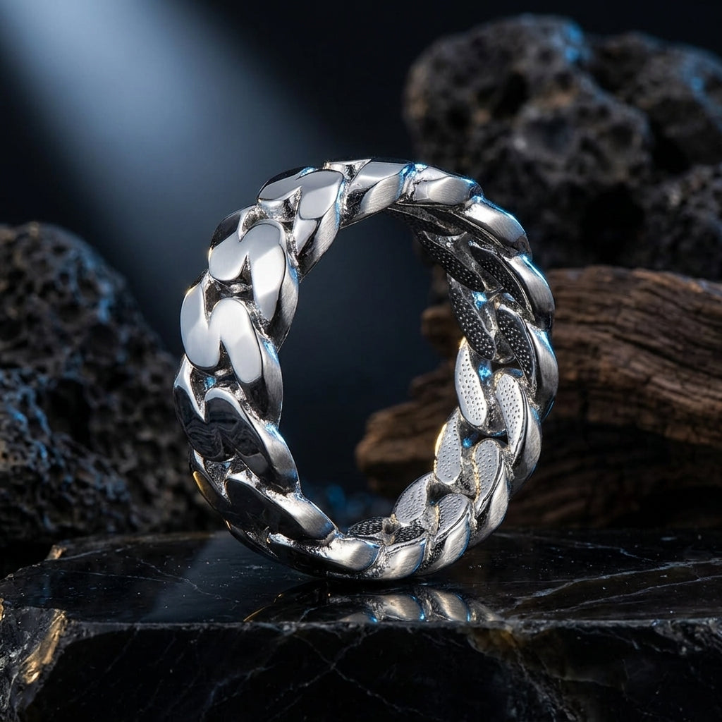 Waterproof silver Cuban ring crafted from stainless steel