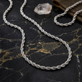 Waterproof silver rope chain with polished twisted design