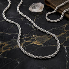Waterproof silver rope chain with polished twisted design