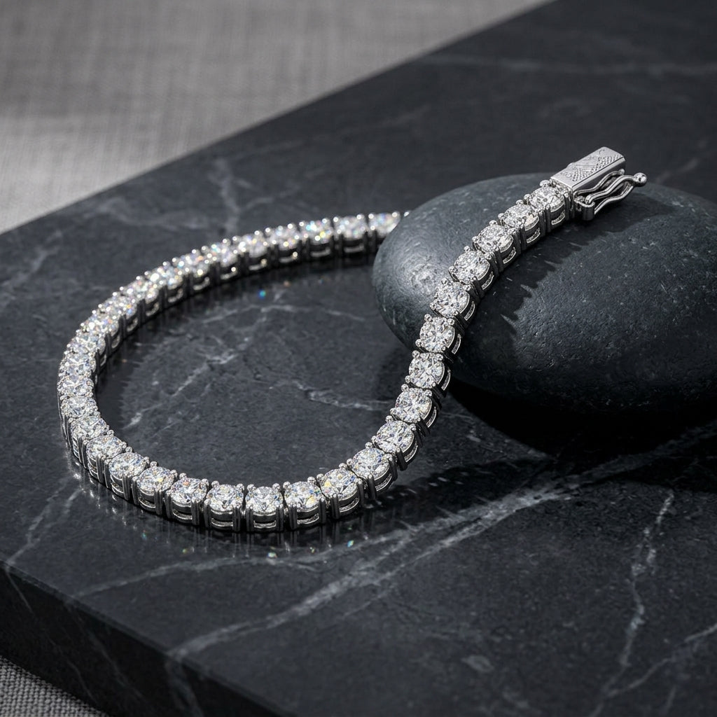 Waterproof 3mm silver bracelet with brilliant CZ stones
