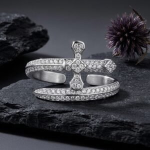 Silver Sword Ring with sparkling CZ diamonds