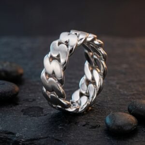 Silver Cuban Ring with classic Cuban link design