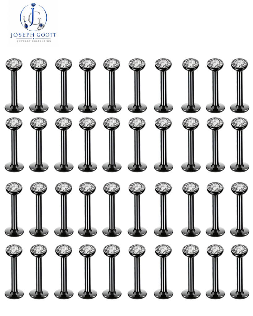 Joseph Goott shiny rhinestone labret and ear stud collection