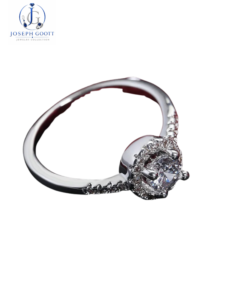 Joseph Goott 925 sterling silver open ring for women with white zircon crystal