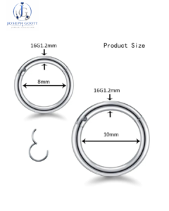 Joseph Goott Stainless Steel Septum Nose Ring Hoop Set with CZ clicker design