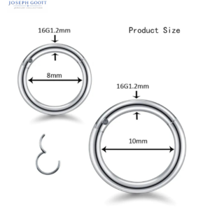 Joseph Goott Stainless Steel Septum Nose Ring Hoop Set with CZ clicker design