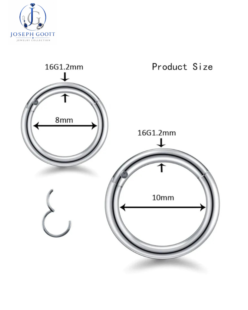 Joseph Goott Stainless Steel Septum Nose Ring Hoop Set with CZ clicker design