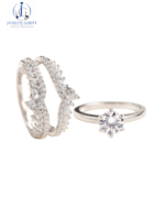 Joseph Goott Newshe Moissanite Bridal Ring Set in white gold plated finish