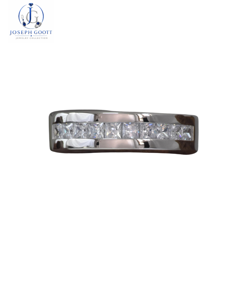Joseph Goott Newshe Moissanite Men's Wedding Band with princess cut stones