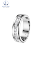 Joseph Goott Newshe Moissanite Men's Wedding Band with polished silver finish