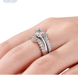 Joseph Goott Newshe Moissanite Bridal Ring Set with solitaire center ring