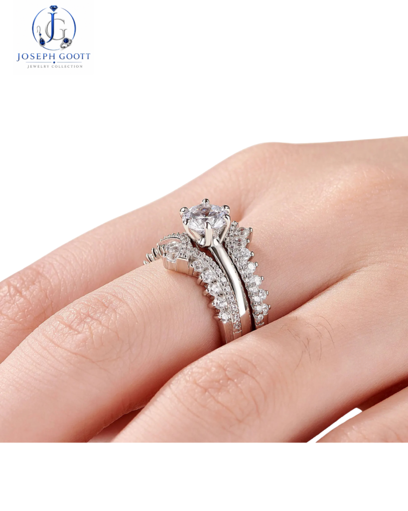 Joseph Goott Newshe Moissanite Bridal Ring Set with solitaire center ring